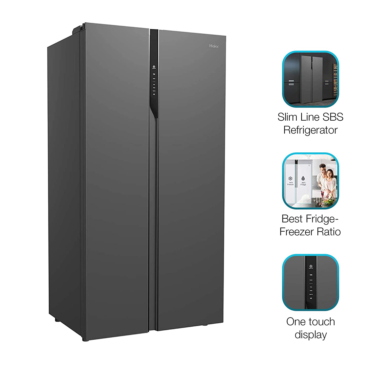 Haier HRF-622KS 570 Ltr Inverter Frost Free Side by Side Refrigerator Black Steel