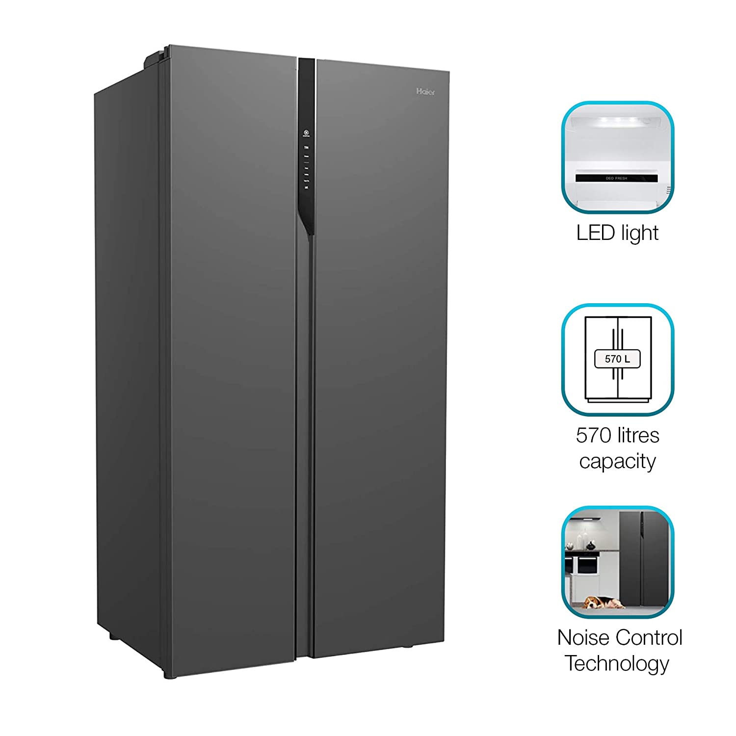 Haier HRF-622KS 570 Ltr Inverter Frost Free Side by Side Refrigerator Black Steel