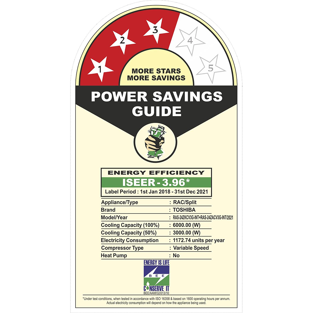 TOSHIBA 1.8 Ton 3 Star Inverter Split System AC, Copper, RAS-24ZKCV3G-INT RAS-24ZACV3G-INT, Gloss Wh